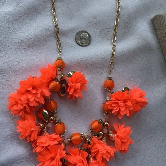 2 PC Lilly Pulitzer Orange Floral Statement Necklace Earring SET NEW - Picture 5 of 16